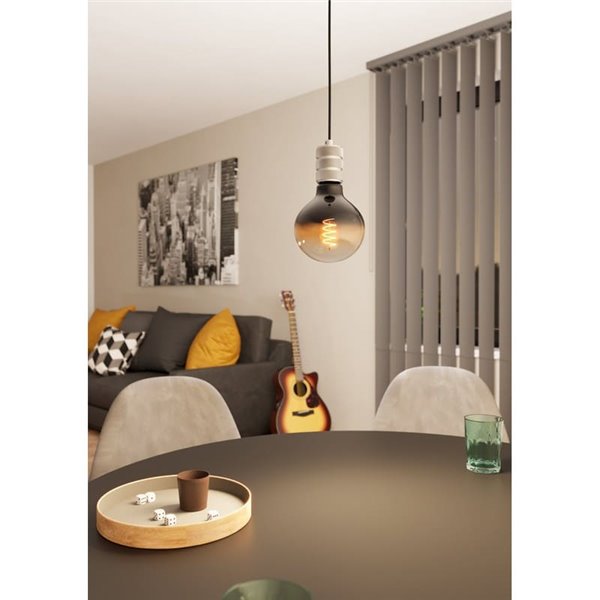 Lámpara colgante YORTH sencilla para bombilla grande, plata y negro E27, estilo Industrial Moderno