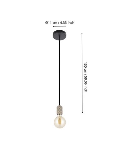 Lámpara colgante YORTH sencilla para bombilla grande, plata y negro E27, estilo Industrial Moderno