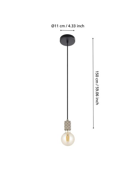 Lámpara colgante YORTH sencilla para bombilla grande, plata y negro E27, estilo Industrial Moderno