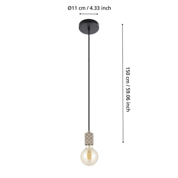 Lámpara colgante YORTH sencilla para bombilla grande, plata y negro E27, estilo Industrial Moderno