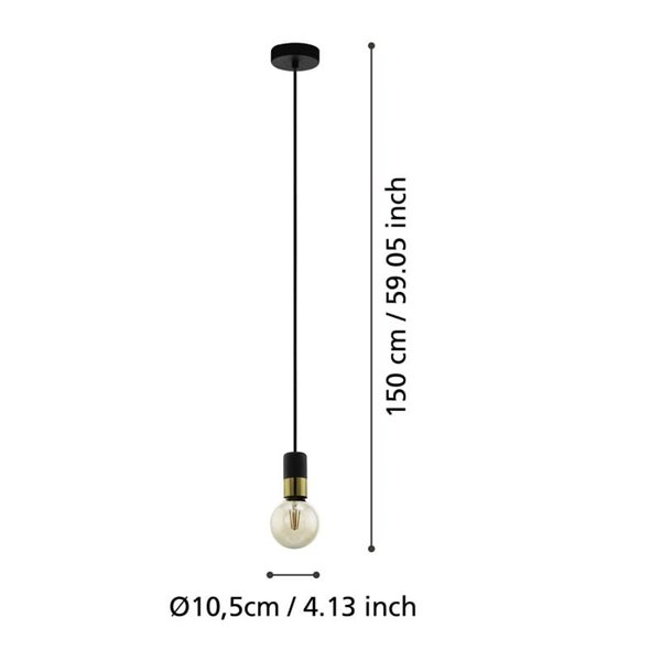 Lámpara Colgante CALARI sencilla para bombilla grande, negra E27,Diseño Minimalista