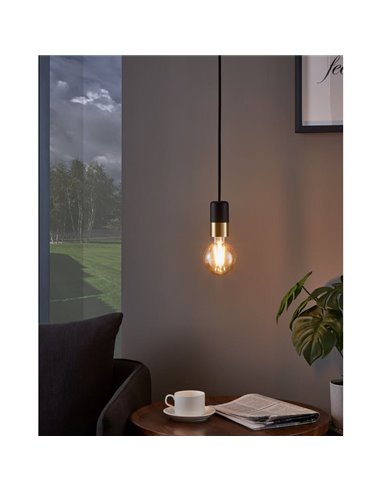 Candeeiro suspenso simples CALARI para lâmpada grande, preto E27, design minimalista