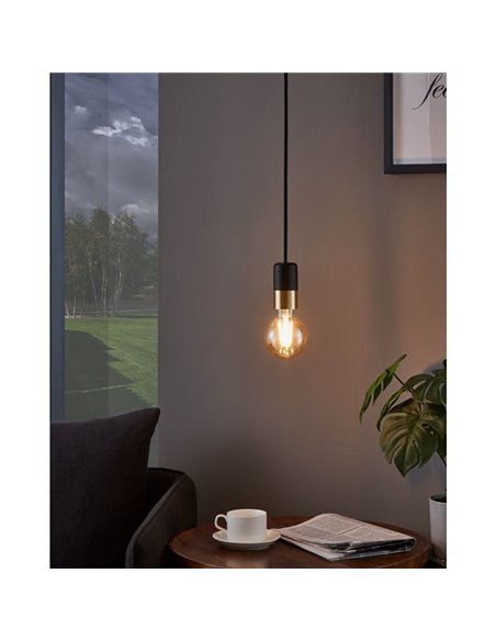 Lampe à suspension CALARI simple pour grande ampoule, noire E27, design minimaliste