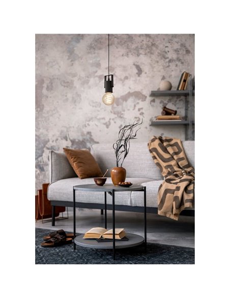 Lámpara Colgante CALARI de metal negro y cable textil, con portalámpara cilíndrico, E27