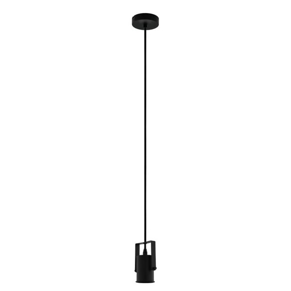 Lampe à suspension CALARI en métal noir et câble textile, avec douille cylindrique, E27