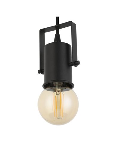 Lampe à suspension CALARI en métal noir et câble textile, avec douille cylindrique, E27