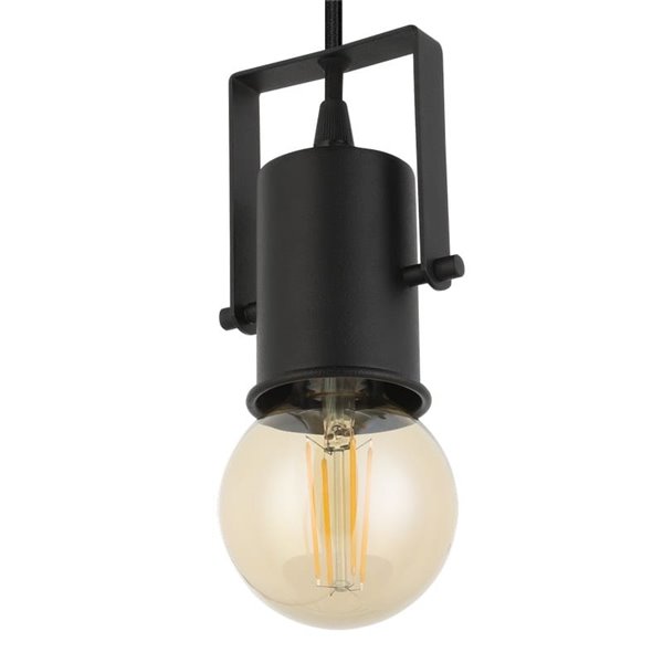 Lampe à suspension CALARI en métal noir et câble textile, avec douille cylindrique, E27