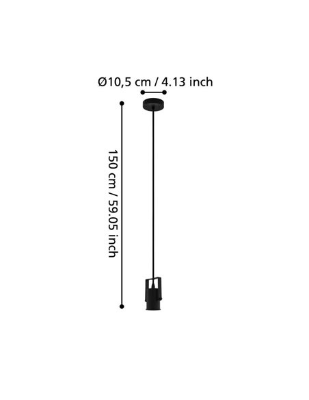 Lámpara Colgante CALARI de metal negro y cable textil, con portalámpara cilíndrico, E27