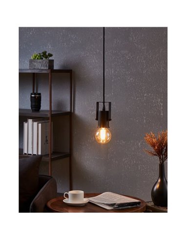 Lámpara Colgante CALARI de metal negro y cable textil, con portalámpara cilíndrico, E27