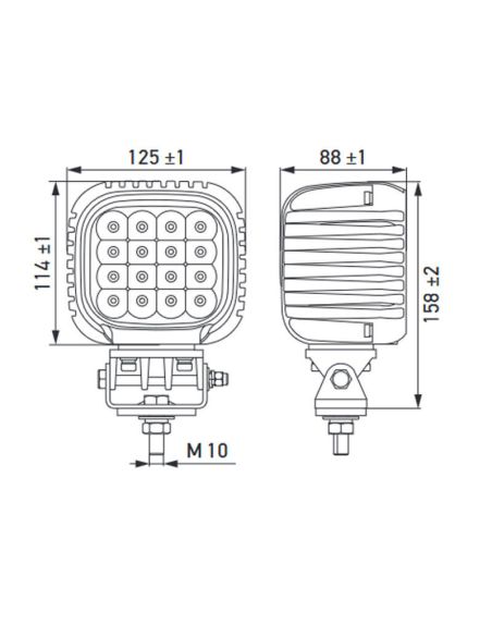 Medidas Faro LED cuadrado potente de largo alcance Hella S5000 5000Lm 1GA 357 109-211 66W Hella