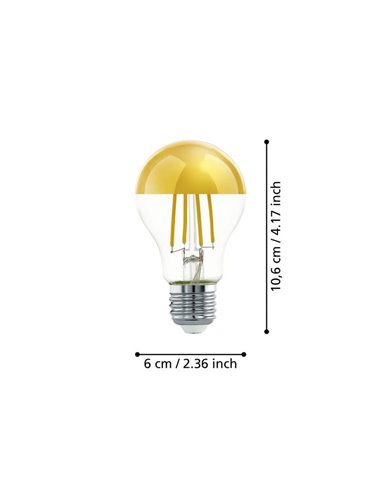 Bombilla LED con cabezal espejo dorado A60,  7.3W 2700K E27 | Luz Cálida y Antideslumbrante