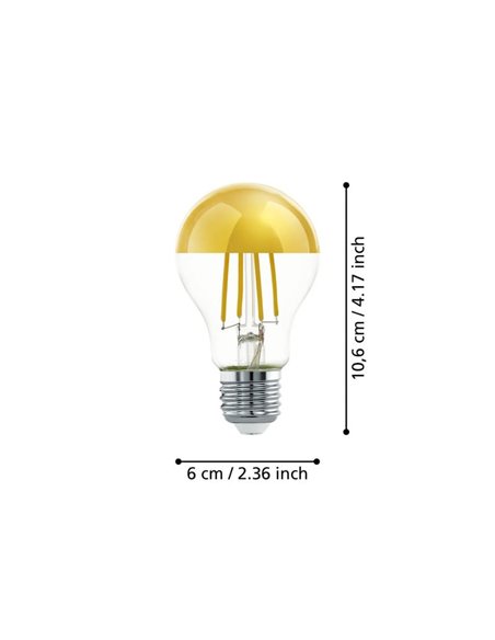 Bombilla LED con cabezal espejo dorado A60,  7.3W 2700K E27 | Luz Cálida y Antideslumbrante