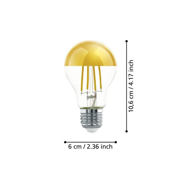 Bombilla LED con cabezal espejo dorado A60,  7.3W 2700K E27 | Luz Cálida y Antideslumbrante