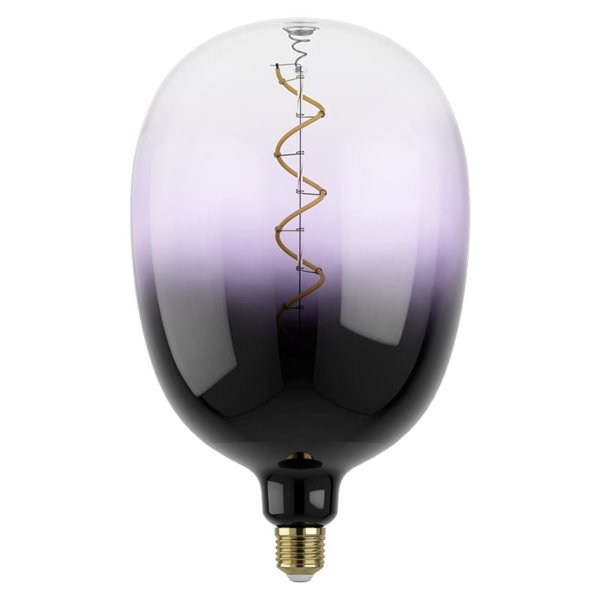 Bombilla LED de gran tamaño decorativa T180 regulable, morado y negro 4W 2700K E27, de filamento en espiral