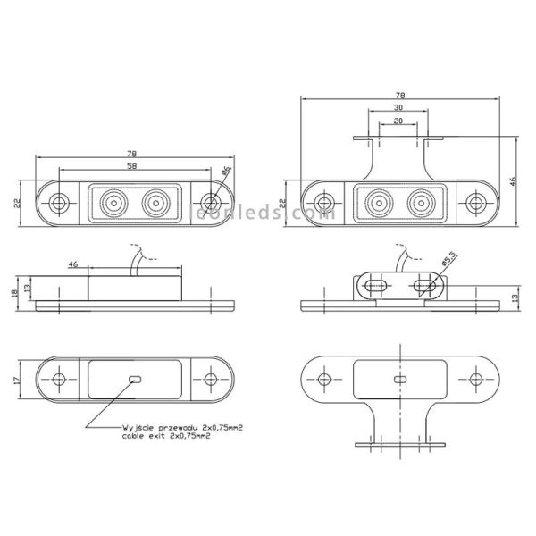 Piloto de posición o Galibo LED transparente con soporte o sin soporte 12V 24V Fristom FT-015 K LED | LeonLeds Iluminación