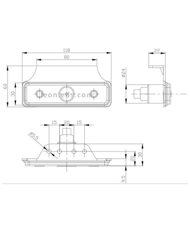 Fristom FT004 K LED Sidelight e Medidor com Conector Refletivo Retangular Âmbar Branco ou Laranja | leonleds