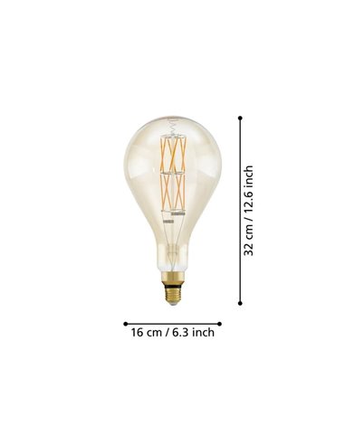 Bombilla LED big size regulable decorativa PS160, Ámbar 8W 2100K E27, de filamento