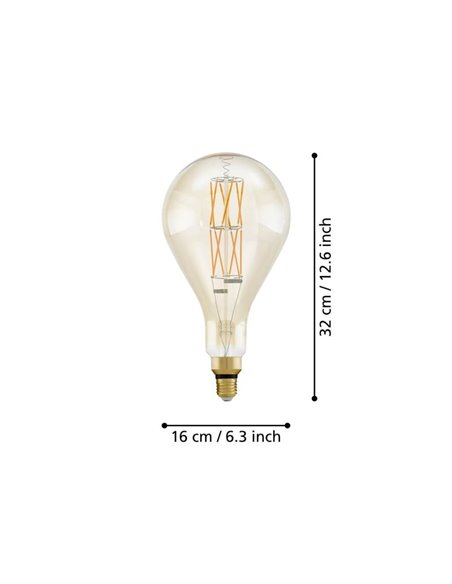 Bombilla LED big size regulable decorativa PS160, Ámbar 8W 2100K E27, de filamento
