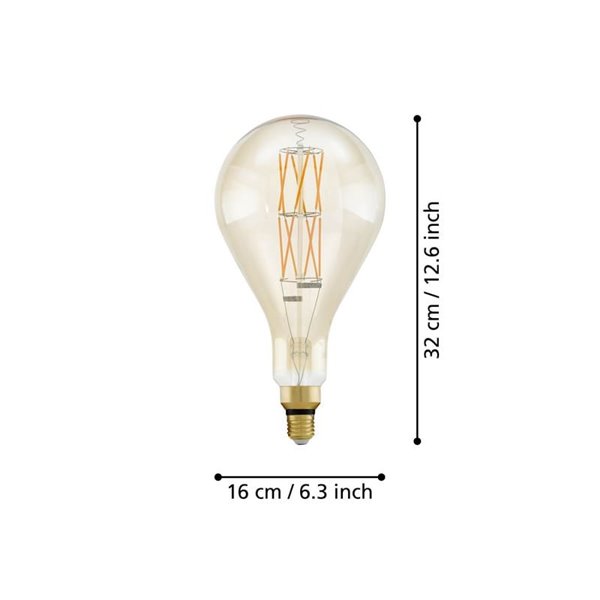 Bombilla LED big size regulable decorativa PS160, Ámbar 8W 2100K E27, de filamento
