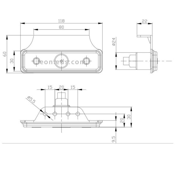 Veilleuse avant ou arrière LED et réfléchissante avec support Fristom FT004 Rectangulaire LED | leonleds