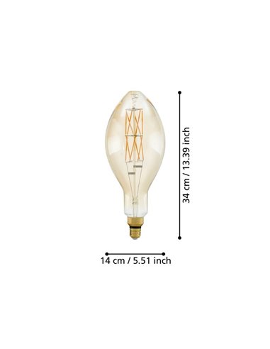 Bombilla LED decorativa E140 Ámbar 8W 2100K E27, de filamento