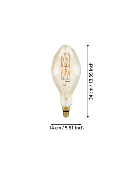 Bombilla LED decorativa E140 Ámbar 8W 2100K E27, de filamento