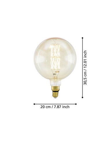 Ampoule LED ronde G200 de grande taille, Ambre 8W 2100K E27 | Décoratif avec filament