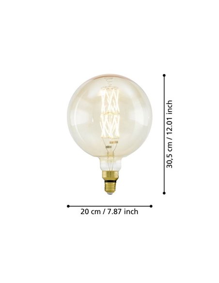 Ampoule LED ronde G200 de grande taille, Ambre 8W 2100K E27 | Décoratif avec filament