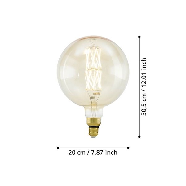 Ampoule LED ronde G200 de grande taille, Ambre 8W 2100K E27 | Décoratif avec filament