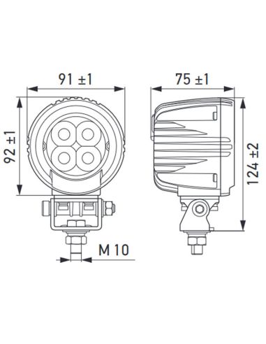 Medidas Faro de Trabajo LED redondo HELLA R2100 con optica campo ancho 12V-24V 2100lm IP67 1G0 357 109-101 Hella