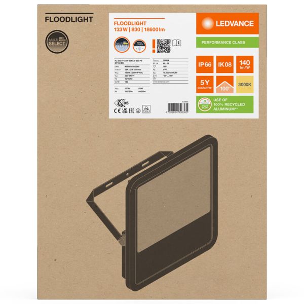 Holofote LED Preto Externo 133W - 200 - 20.000Lm IP66 Ledvance Gen4 Holofote 200 FL 200 P 133W 20KLM 3000K