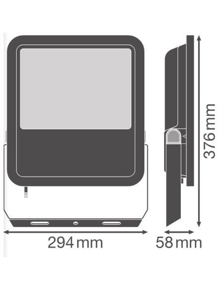 Medidas Proyector LED Negro Exterior 133W - 200 - 20,000Lm IP66 Ledvance Gen4 Floodlight 200 FL 200 P 133W 20KLM 6500K