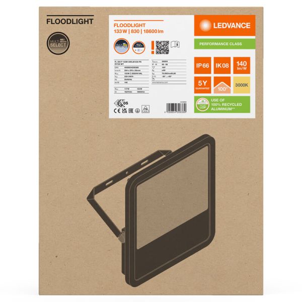 Holofote LED branco para exterior 133W - 200 - 20.000Lm IP66 Ledvance Gen4 FL 200 P 133W 20KLM 3000K