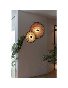 Aplique de pared con base negra corta de ratán COSTAS, grande, E27 ø600*70mm 2