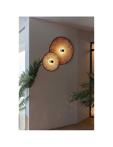 Aplique de pared con base negra corta de ratán COSTAS, grande, E27 ø600*70mm