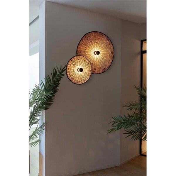 Aplique de pared con base negra corta de ratán COSTAS, grande, E27 ø600*70mm