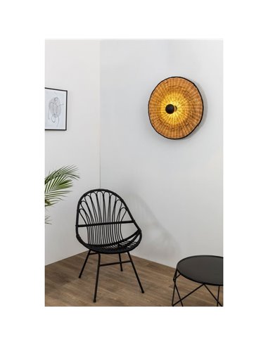 Aplique de pared con base negra corta de ratán COSTAS, grande, E27 ø600*70mm