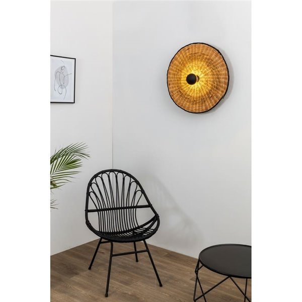 Aplique de pared con base negra corta de ratán COSTAS, grande, E27 ø600*70mm