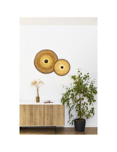 Aplique de pared con base negra corta de ratán COSTAS, grande, E27 ø600*70mm