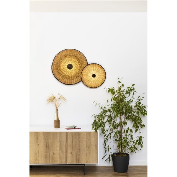 Aplique de pared con base negra corta de ratán COSTAS, grande, E27 ø600*70mm