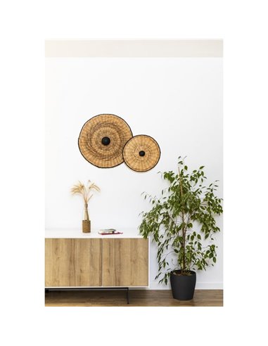 Aplique de pared con base negra corta de ratán COSTAS, grande, E27 ø600*70mm