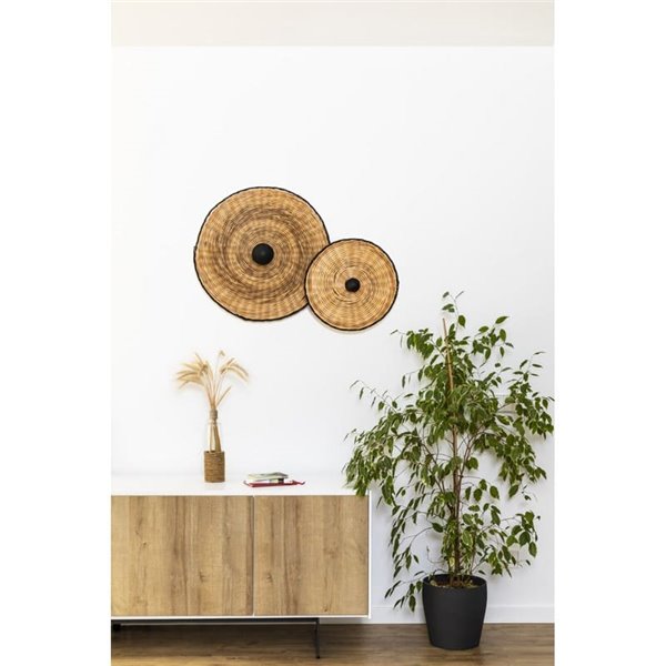 Aplique de pared con base negra corta de ratán COSTAS, grande, E27 ø600*70mm