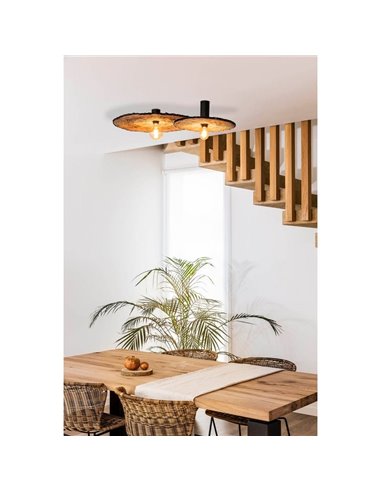Aplique de pared con base negra corta de ratán COSTAS, grande, E27 ø600*70mm