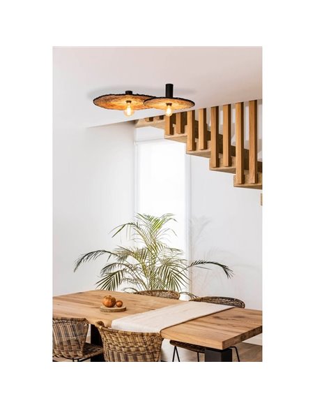 Aplique de pared con base negra corta de ratán COSTAS, grande, E27 ø600*70mm