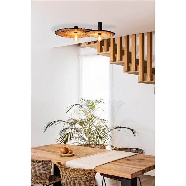 Aplique de pared con base negra corta de ratán COSTAS, grande, E27 ø600*70mm