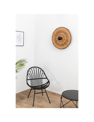 Aplique de pared con base negra corta de ratán COSTAS, grande, E27 ø600*70mm