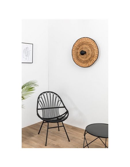 Aplique de pared con base negra corta de ratán COSTAS, grande, E27 ø600*70mm