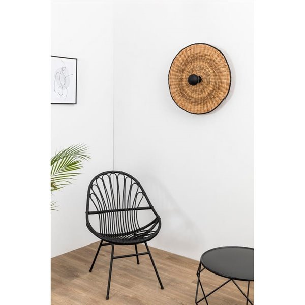 Aplique de pared con base negra corta de ratán COSTAS, grande, E27 ø600*70mm