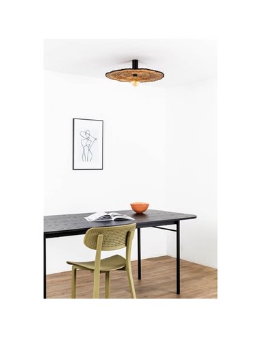Aplique de pared con base negra corta de ratán COSTAS, grande, E27 ø600*70mm