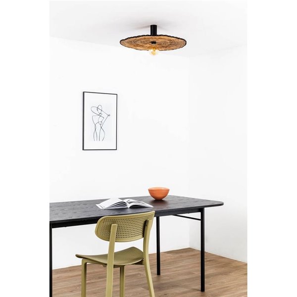 Aplique de pared con base negra corta de ratán COSTAS, grande, E27 ø600*70mm